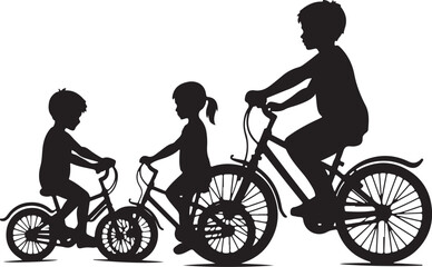 Obraz premium Kids Riding Bicycles Silhouettes