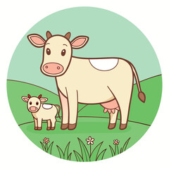 Fototapeta premium A cow-is-standing-with-her-calf 