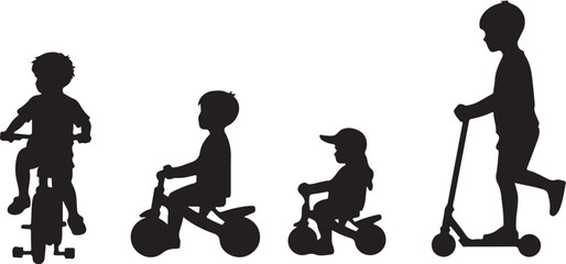 Kids Riding Bicycles Silhouettes