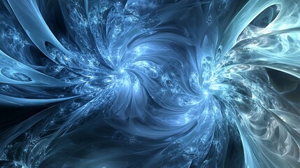 Abstract swirling blue fractal patterns creating a sense of depth and movement in a digital space