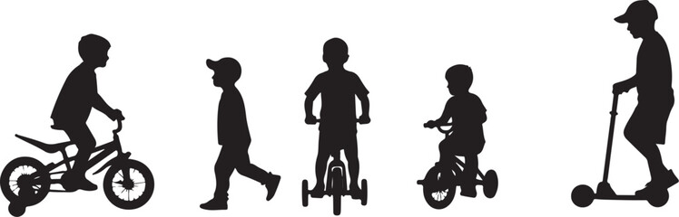 Obraz premium Kids Riding Bicycles Silhouettes