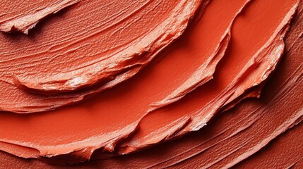 Swirls of textured, terracotta hued creamy material. Close-up showcases ridges and glossy finish