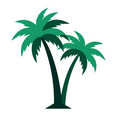 Fototapeta premium A pair-of-palm-trees-with-curved-trunks-and-fanned. 