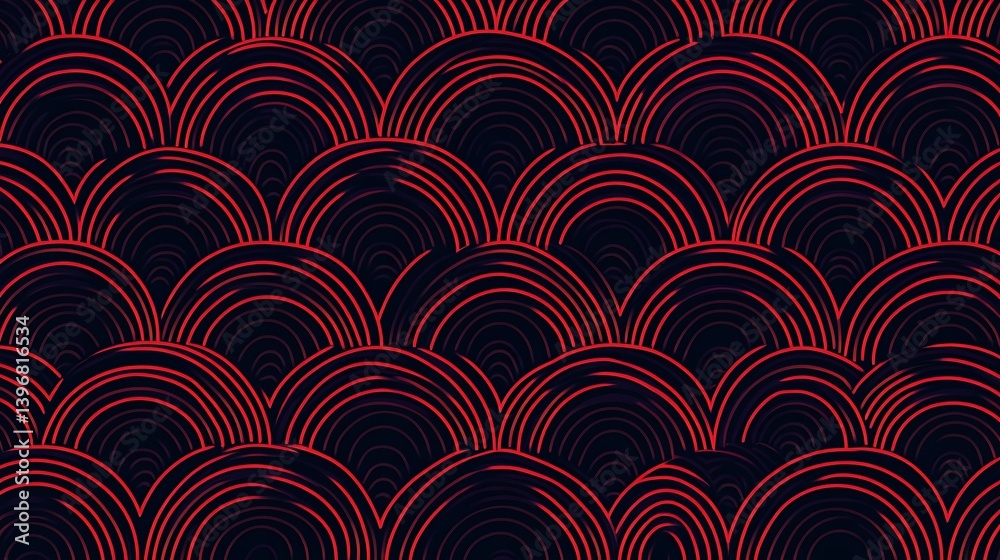 Poster abstract pattern of red and black waves creating a dynamic visual texture for backgrounds