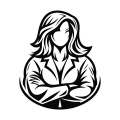 Woman Silhouette with Arms Crossed, Professional Attire, Bold Outline, Confident Pose