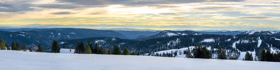 Winter panorama with the European Alps from the Feldberg mountain peak