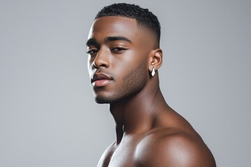 Obraz premium Striking Young Man's Portrait: Captivating close-up shot of a confident individual, exuding charisma and allure. A study in portraiture, highlighting both natural beauty and individual strength.