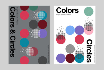 Colorful circle pattern dot poster design cover printing diagonal line pattern halftone banner layout abstract circles background circle shapes template