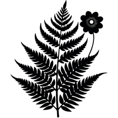 Botanical-silhouette-of-a-fern-with-a-single-flower