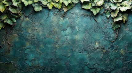 Textured teal wall adorned with trailing green ivy
