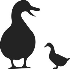 Duck and Duckling Silhouette Icon - Bird Family Vector Illustration