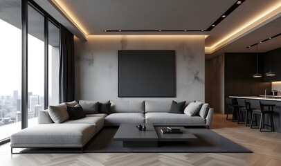 Contemporary Bedroom in Penthouse with TV, Fireplace, and Large Windows