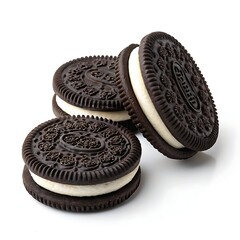 "Oreo sandwich cookies with creamy center shown on white background, ideal for product displays and digital marketing"