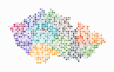Fototapeta premium Czechia, shape of the country build of colored cells. Digital style map of the Czechia on white background. Small size circle blocks. Artistic vector illustration.