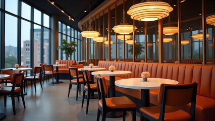 Elegant atmosphere of a warm-toned restaurant