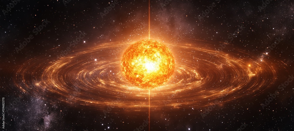 Poster sun orbit rotation. science galaxy astronomy. generative ai technology.