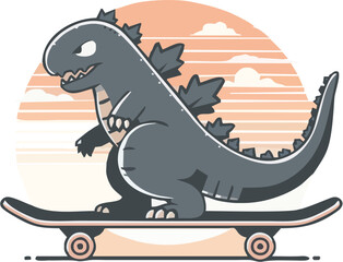 A fun and cute cartoon illustration of a green dinosaur character, resembling a dragon or reptile, with a baby alligator and frog, showcasing a playful wild nature