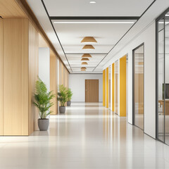 Obraz premium Modern Office Interior with Bright Hallway and Wooden Accents
