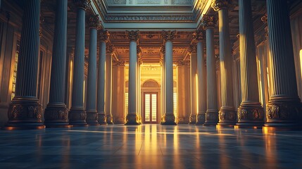 Luxurious hall with glowing entrance high resolution image