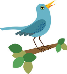 Blue singing bird on a branch