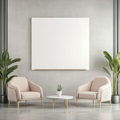 Modern Minimalist Living Space with Two Chairs and Blank Wall Art
