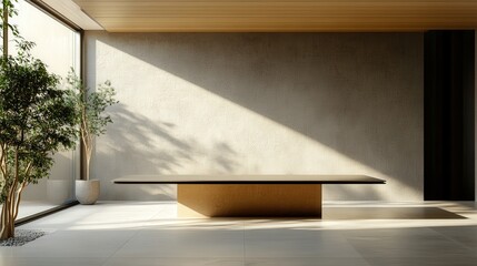 minimalist conference room with a large empty table, ready for decision-makers to gather and collaborate on crucial business matters.