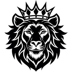 Fototapeta premium Elegant-lion-face-silhouette-with-crown-symbol 