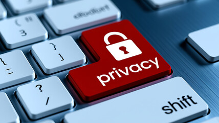 Fototapeta premium Close-Up View of Red Internet Privacy Button on Keyboard