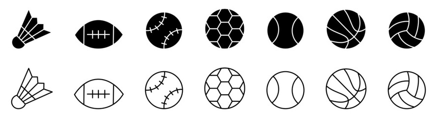 Obraz premium Sports Editable Icons set. Vector illustration in modern thin line style of sports equipment and activities icons balls skateboard cycling, and more. Pictograms and infographics illustration