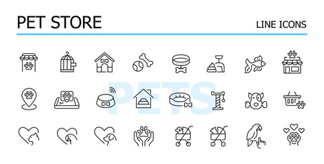 Pet store vector icons set