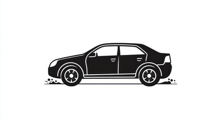 Obraz premium Simple black silhouette of a sedan car driving on a dirt road.