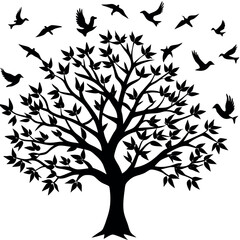 Obraz premium Illustrate-a-tree-whose-branches-turn-into-flying birds.