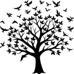 Illustrate-a-tree-whose-branches-turn-into-flying birds.