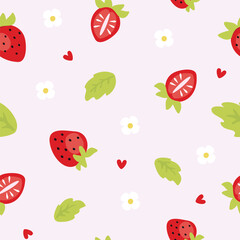 seamless pattern with strawberry. red berries with white flowers. 