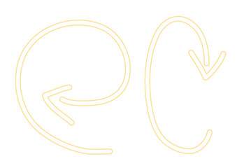 黄色い手描きのカーブする矢印セット