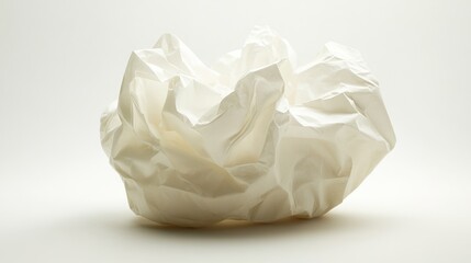 Crumpled white paper ball on white background.