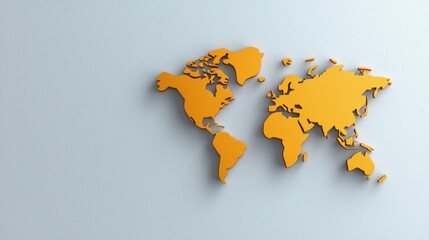 Three-Dimensional Orange World Map Design on a Light Background for Graphic and Educational Purposes