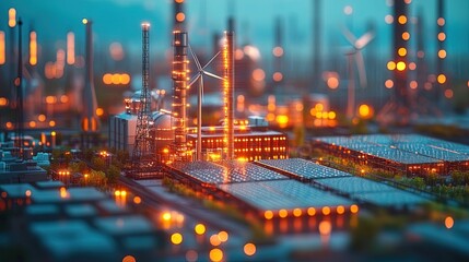 A laboratory investigating new clean energy sources, with glowing solar panels and wind turbines in a high-tech setting