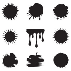 Ink blots and drips set Vector Black silhouettes. with white background