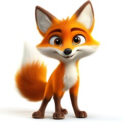 Obraz premium Adorable Animated Fox: A charming cartoon fox with vibrant orange fur, big expressive eyes, and a playful stance, inviting viewers to embrace the simple joy of animation and storytelling.