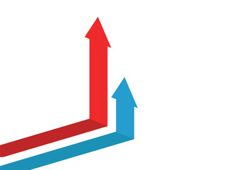 2 arrows pointing up represent competition, business growth, and trading profit red and blue