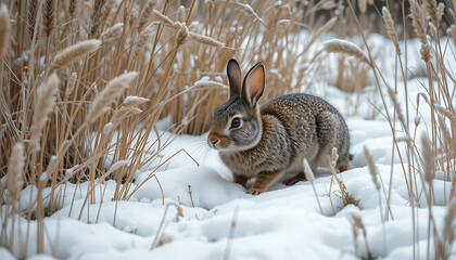 Obraz premium Bunny snow adventure winter wonderland wildlife photography serene landscape close-up view cute concept