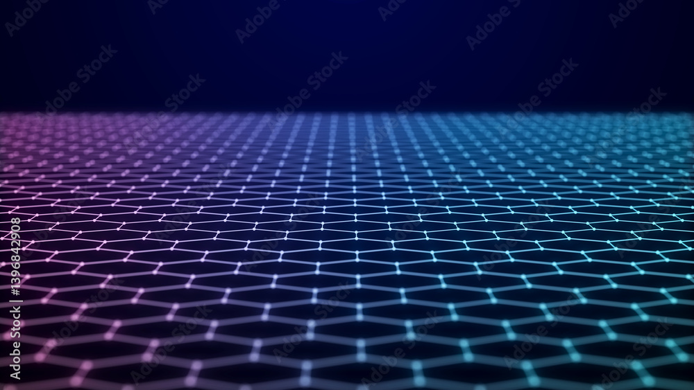Fototapete Futuristic abstract mesh. Wave with the connection of dots and lines. 3D rendering.