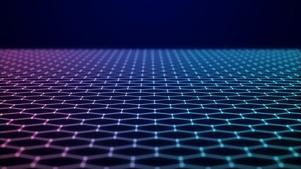 Futuristic abstract mesh. Wave with the connection of dots and lines. 3D rendering.