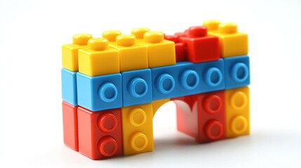 Naklejka premium Colorful plastic blocks forming a small arch structure.