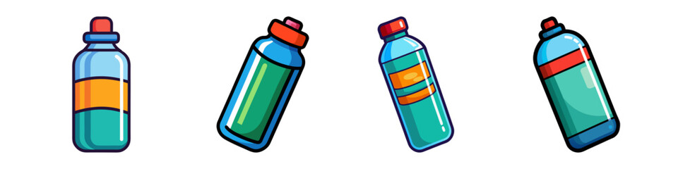 Collection of Colorful CartoonStyle Beverage Bottles and Containers