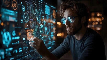 Futuristic marketer analyzing holographic consumer behavior data