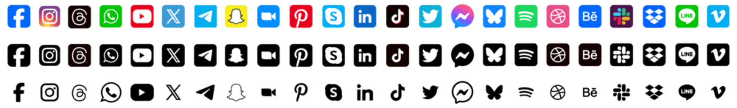 popular latest social media icons. social media logo, social network logos collection set png.