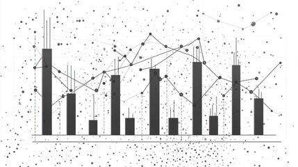 Obraz premium Abstract data visualization with bar and line charts showing growth and decline trends.
