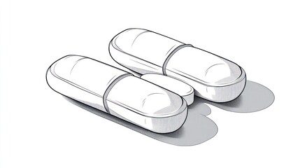 Two capsules and a tablet, medical illustration.